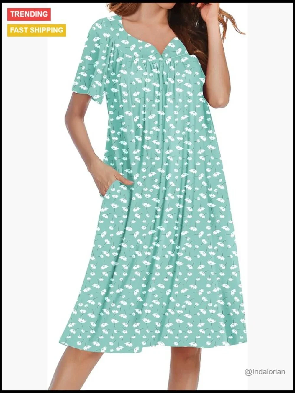 Short Sleeve Nightgown with Pockets Pleated V-Neck Maternity Nursing Loungewear